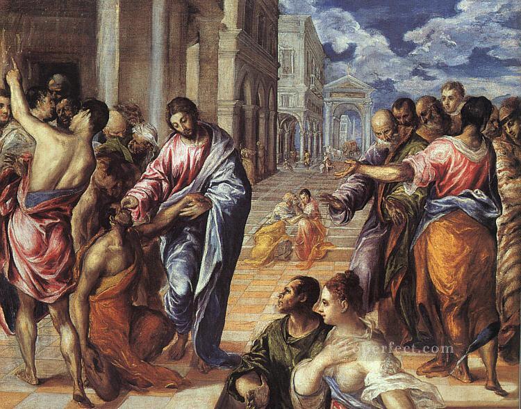 Christ guérissant les aveugles 1577 religieuse El Greco Peintures à l'huile